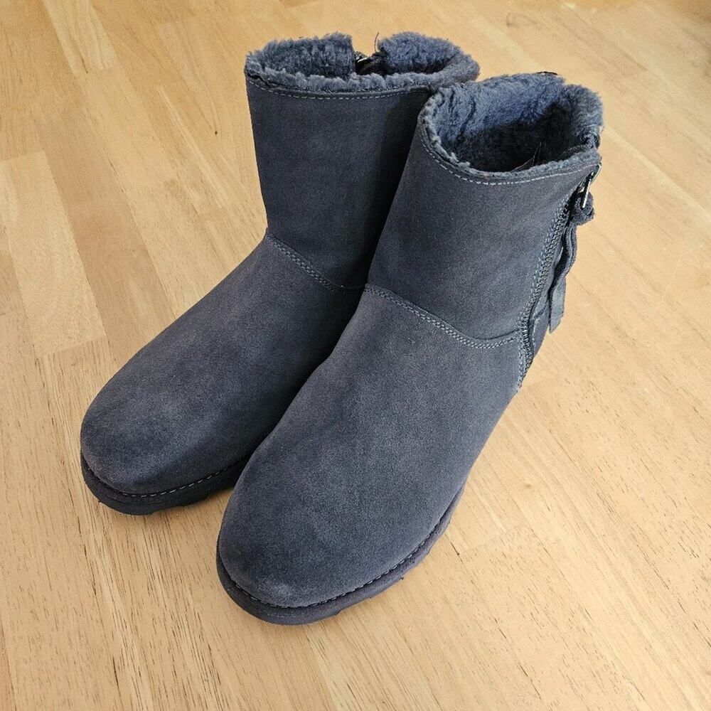 BearPaw Megan Quilted Side Zip Suede Ankle Boots Grey sz 10